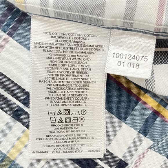 BROOKS BROTHERS Big&Tall Long Sleeve Shirt Non Iron 1XL Blue Yellow Plaid Preppy - Picture 12 of 14